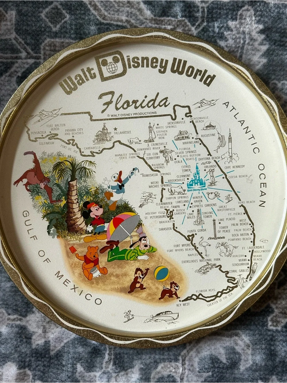 Disney Walt Disney World Florida Decorative Map Tin - Gold, White, Multi